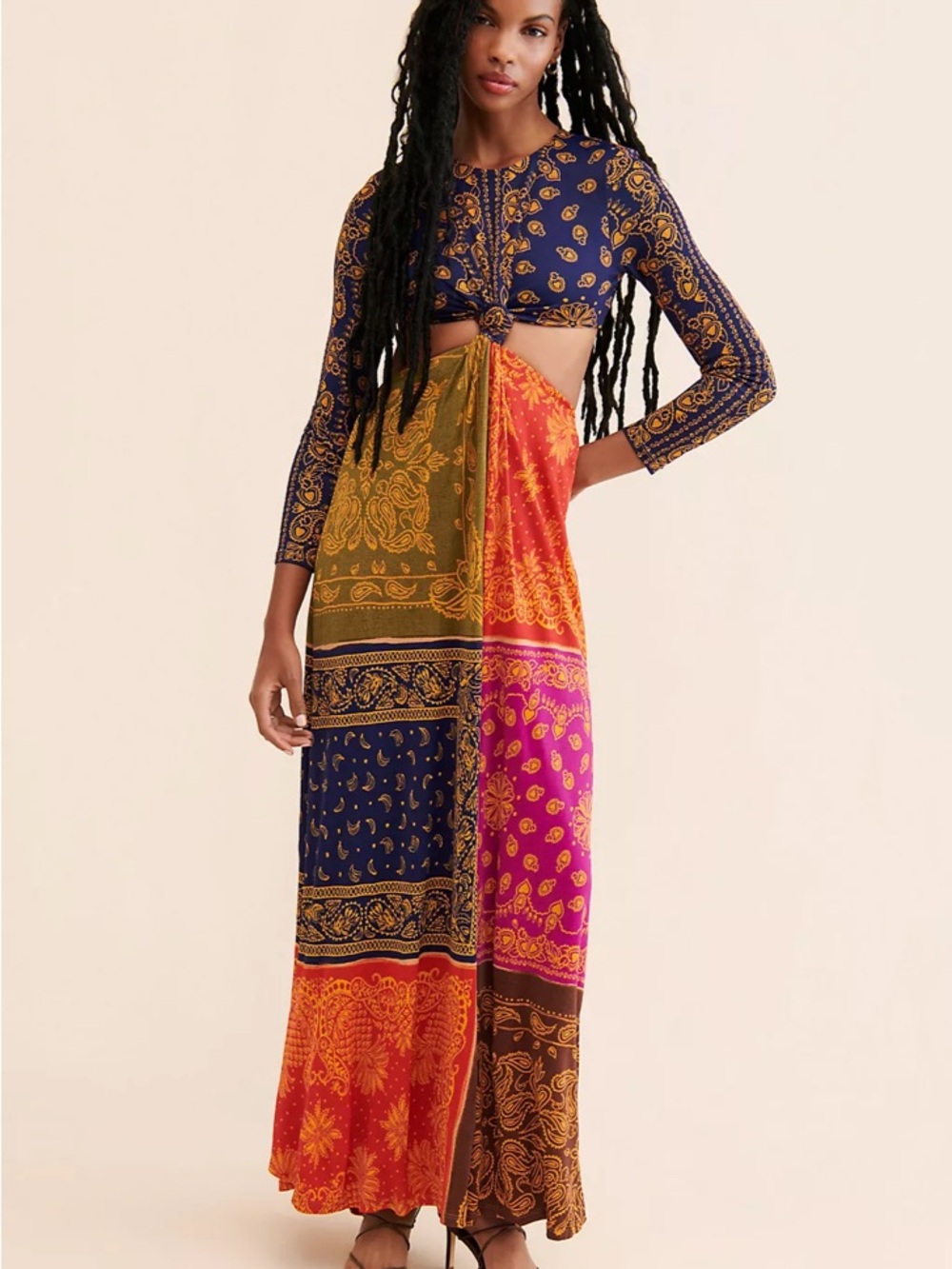 Farm Rio Multicolor Bandana Dream cut out maxi dress NWT